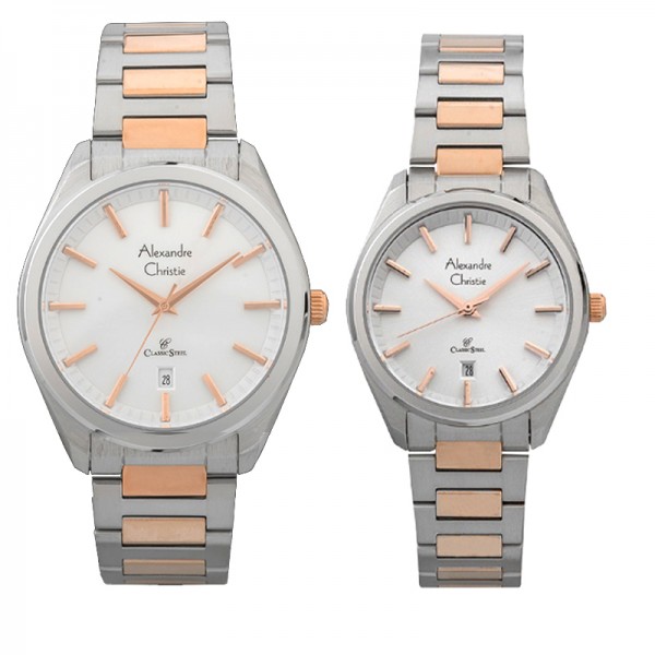 Alexandre Christie AC 8638 Silver Rosegold White Couple